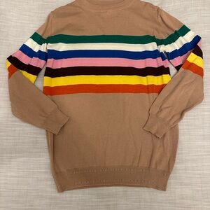 Tan and Green Crewneck Sweater with Striped Design